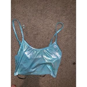 Metallic blue rave crop top